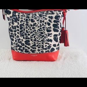 Coach Legacy Ocelot Print with Red Leather Trim